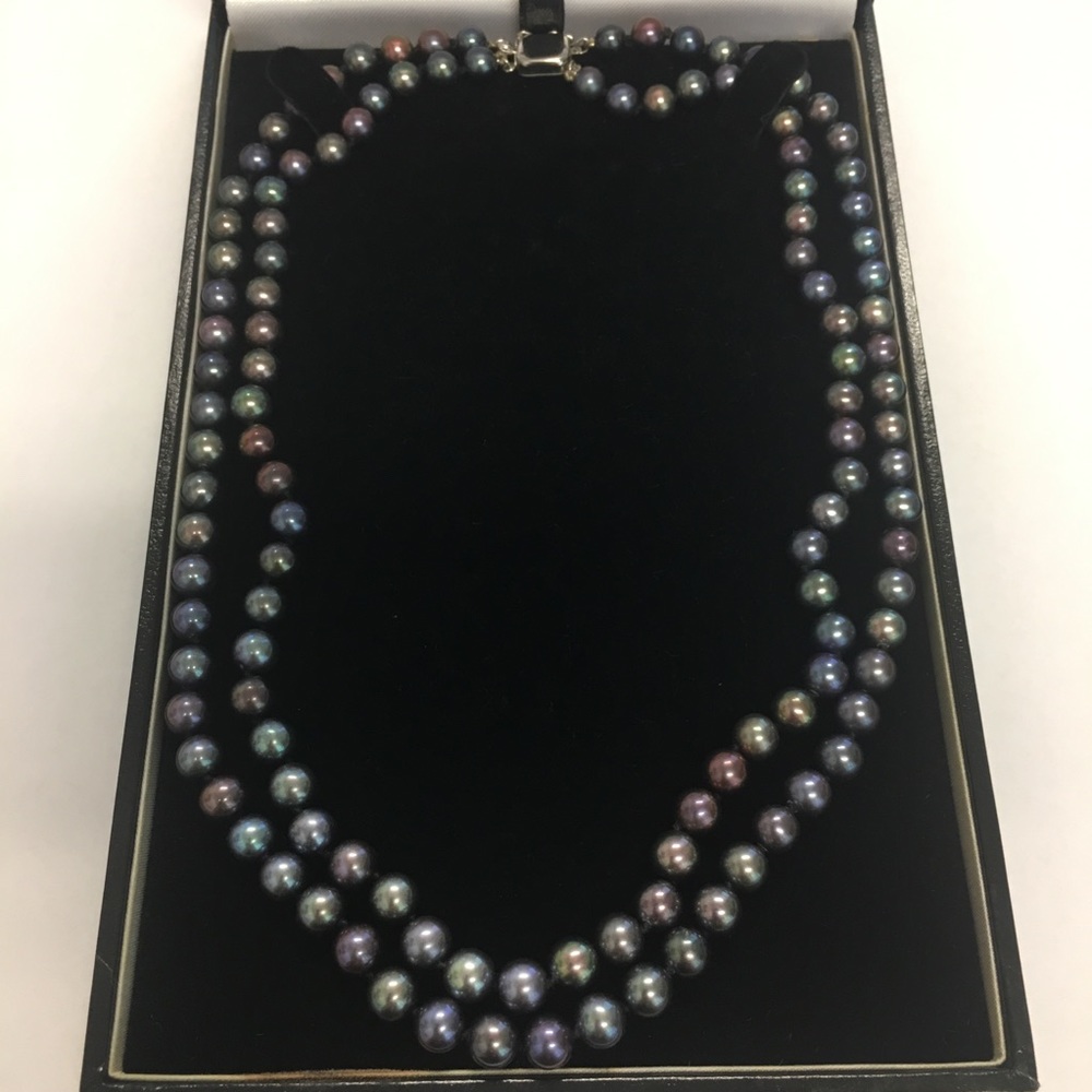 AAA Black Freshwater Pearl Double Strand Necklace - Picture 9 of 11